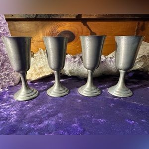 Set of 4 Vintage Pewter Goblets Flute Cups